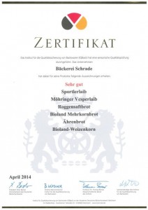 Urkunde Brotprüfung Sehr gut_April 2014